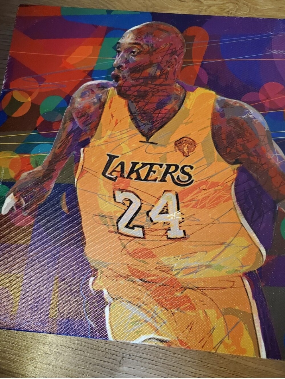 Los Angeles Lakers #24 Kobe Bryant Basketball Canvas Art - Yellow & Purple